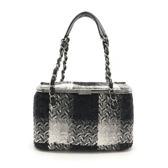 CHANEL Handbags - CHANEL Paris New York Line Tweed Chain Vanity Bag Black White